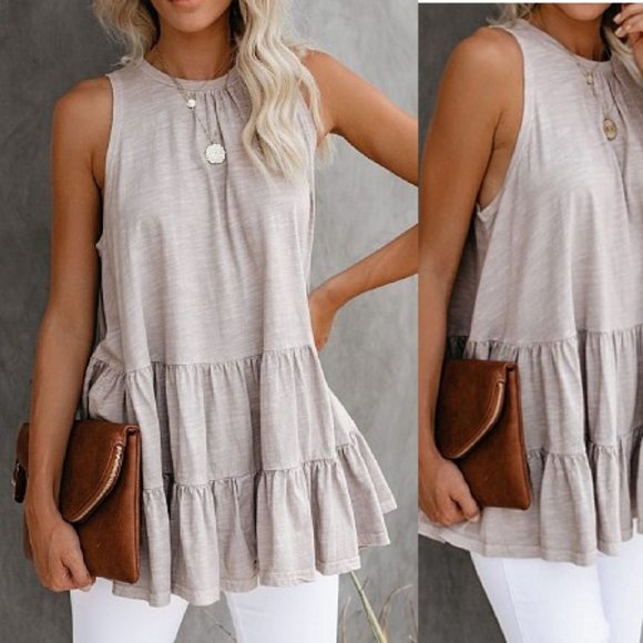 Tops - Round Neck Ruffled Hem Top